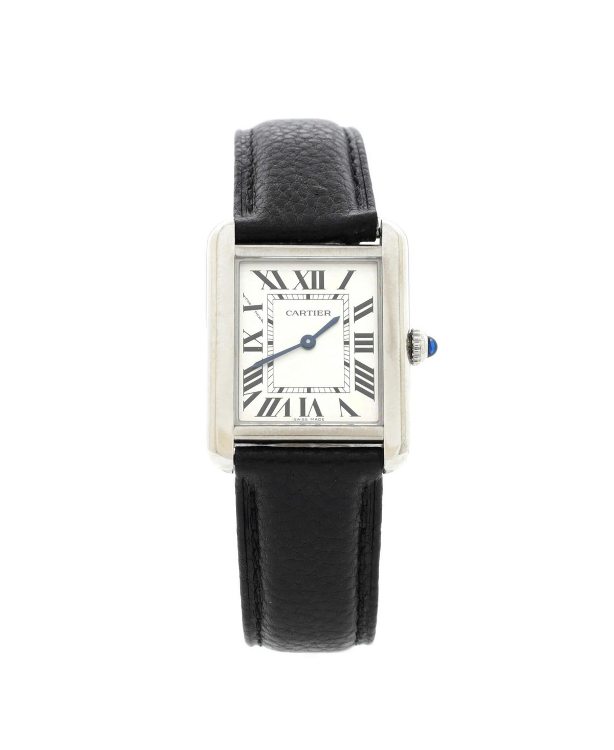 Pre-Owned Cartier Tank Solo Quartz Watch in Stainless Steel and Leather 24mm - Dial color: silver | Macy's