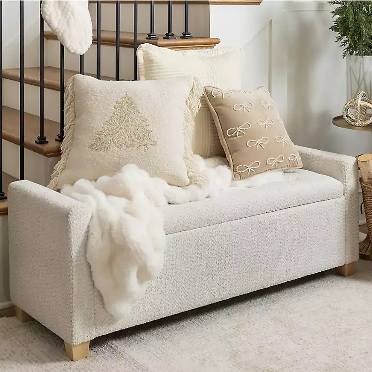 Cream Boucle Tufted Storage Bench with Armrests | Kirklands Home | Kirklands