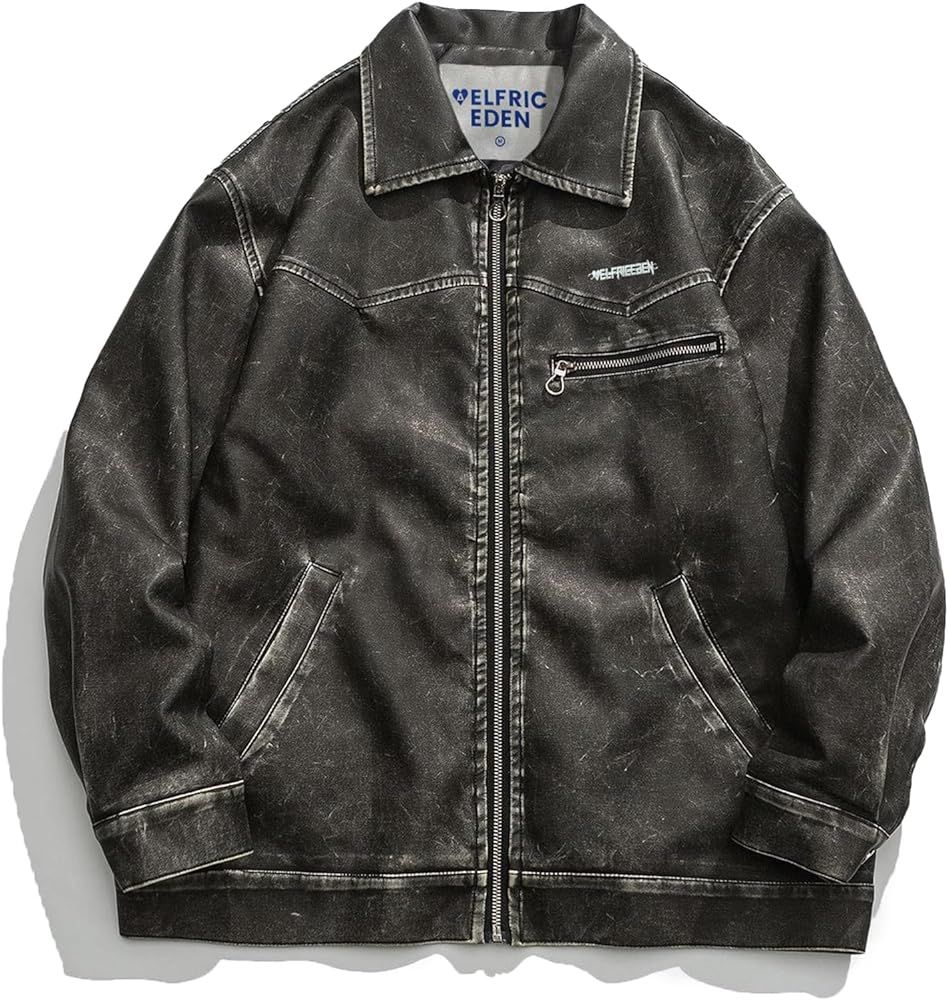 Aelfric Eden Mens Leather Jacket Vintage Oversized Black Leather Jacket Unisex Casual Zip-Up Moto... | Amazon (US)