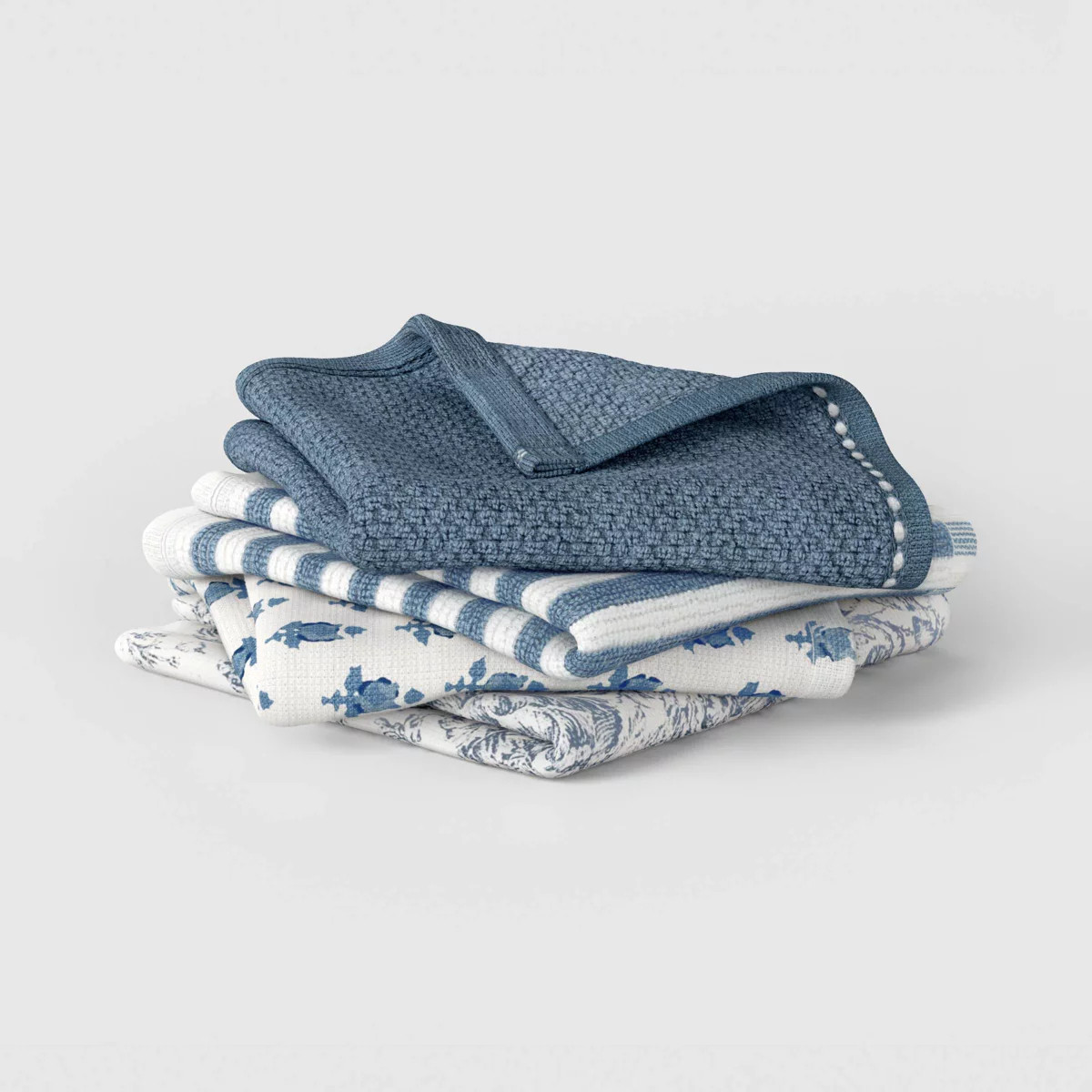 4pk Assorted Patterns Cotton Dishcloths Blue - Threshold | Target