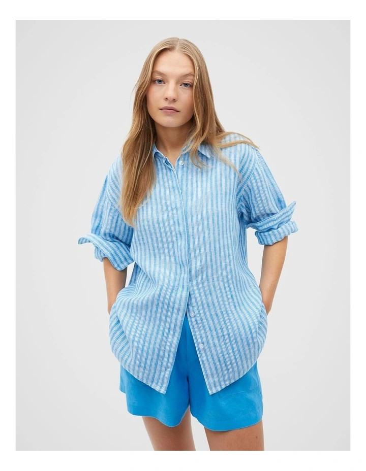 Seed HeritageCore Linen Boyfriend Shirt in Amalfi Stripe | Myer