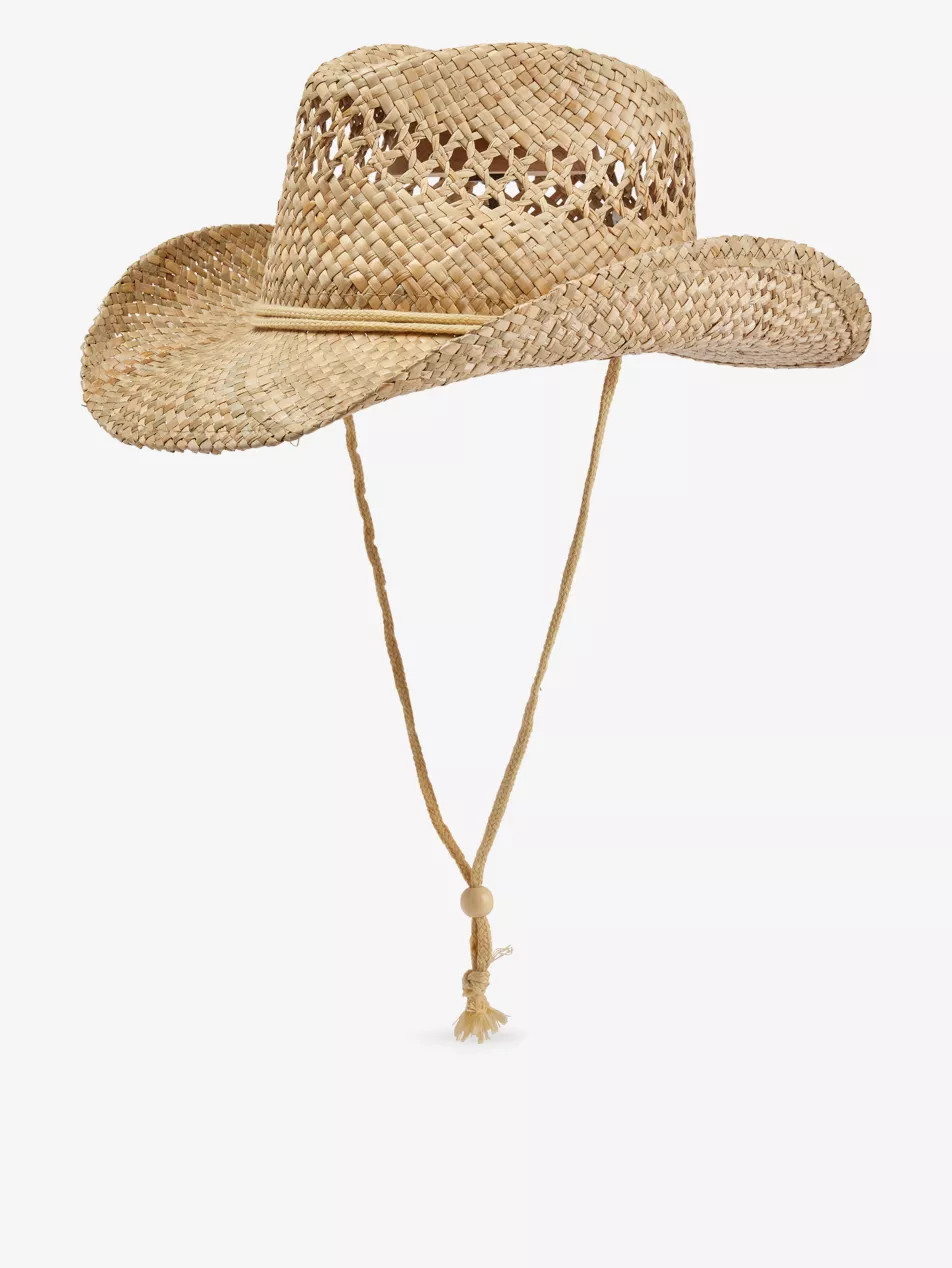 Wide-brim cord-embellished straw cowboy hat | Selfridges