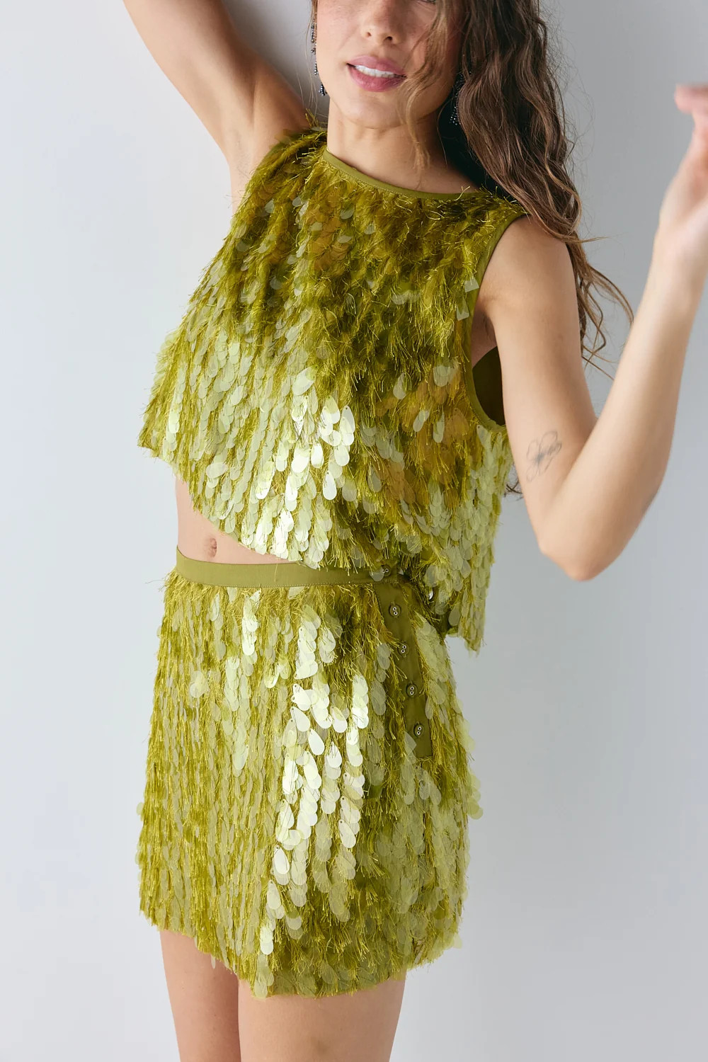 Freida Sequin Mini Skirt Chartreuse | VRG Grl