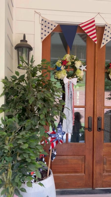 4th of July front porch decor! Use code MONTGO25 To save on trees and wreaths! Faux trees for front porch, hydrangea wreaths for front doors ! 

#LTKSeasonal #LTKhome #LTKunder100