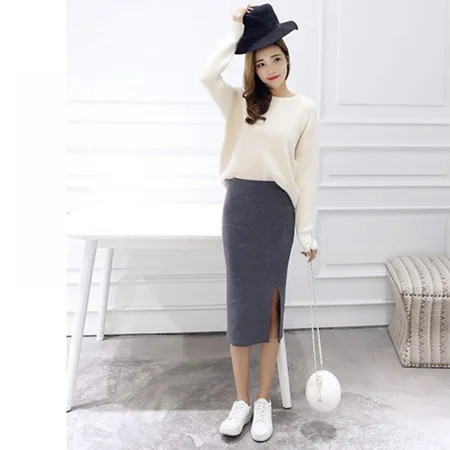 Women s Stretchy Fitted Front Split Midi Pencil Skirt Calf-Length Ladies Cotton Solid Stretch Slim Long Skirts | Walmart (US)