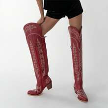 A Pair Embroidered Fashion Classic Cowgirl Vintage Western Boots Red Cowboy Boots For Women | SHEIN