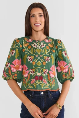 Sadie Green Embroidered Top by THML | Avara