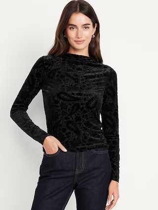 Mock-Neck Long-Sleeve Velvet Top | Old Navy (US)