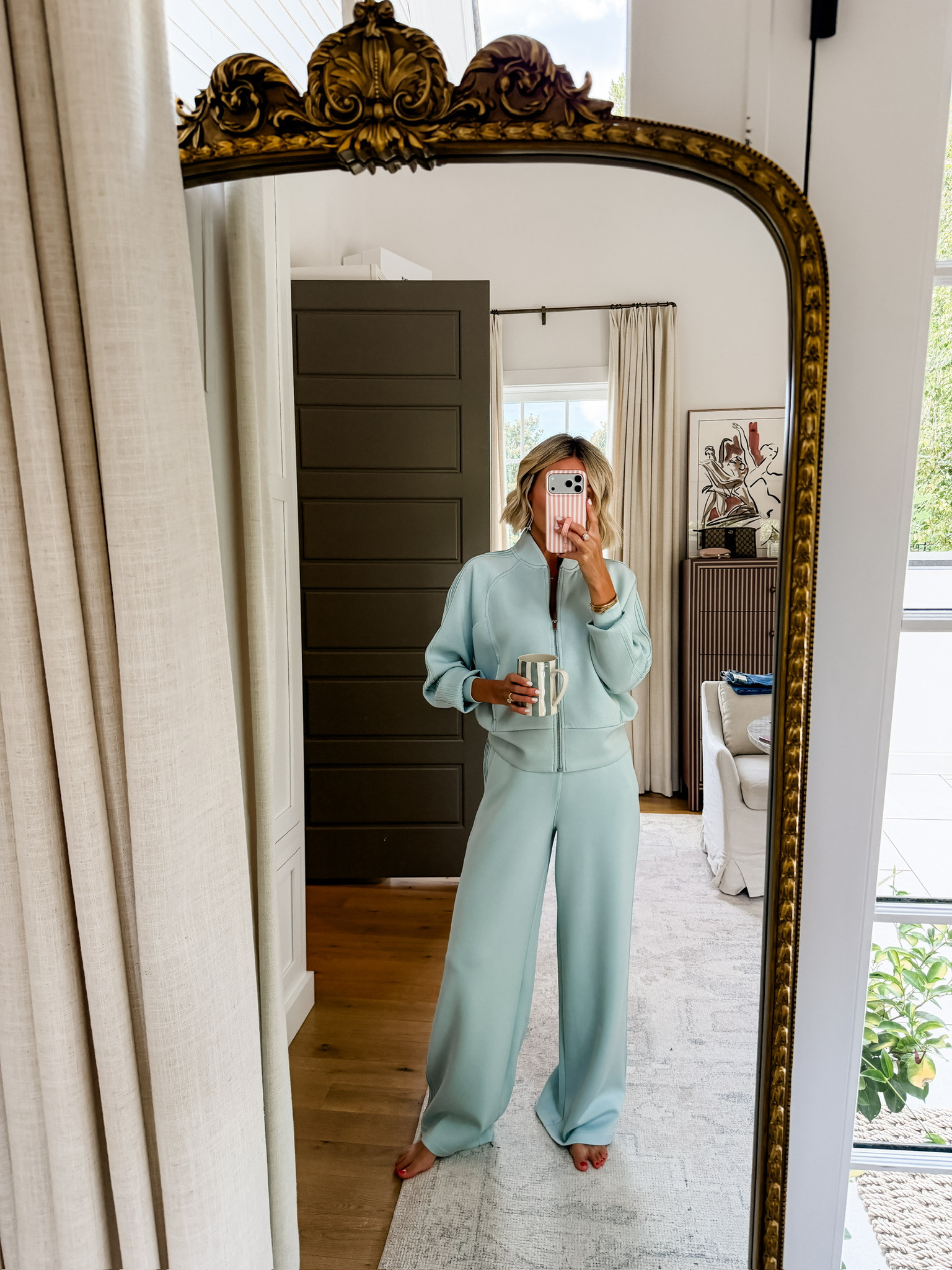 This dusty blue matching AirEssentials Spanx set is so good! I love that it has pockets and the new colors are amazing, this one felt like so my style! Wearing small in both pieces

Loverly grey, matching lounge set, everyday casual outfit, travel airport look, wide leg lounge pant set 

 #LTKootd #LTKSeasonal