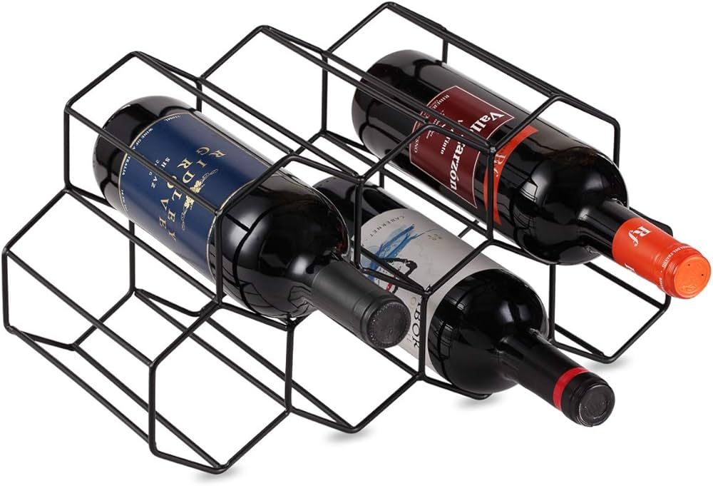 Buruis 9 Bottles Countertop Wine Rack, Wine Holder Stand Metal Wine Rack Honeycomb, Wine Bottle H... | Amazon (US)