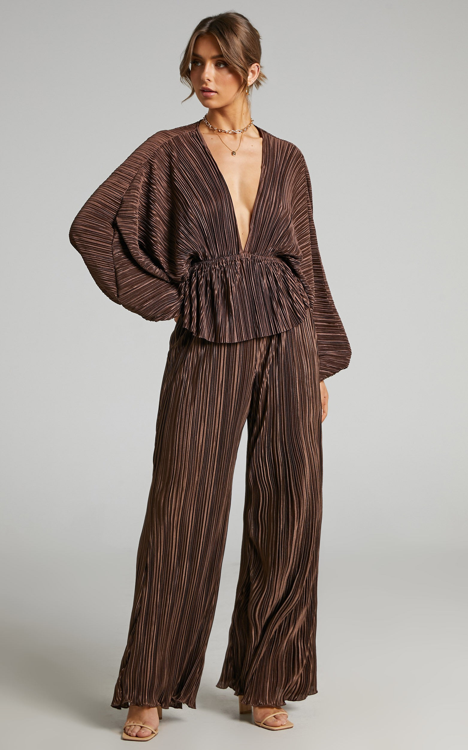 Beca Plisse Flared Pants in Chocolate | Showpo - deactived