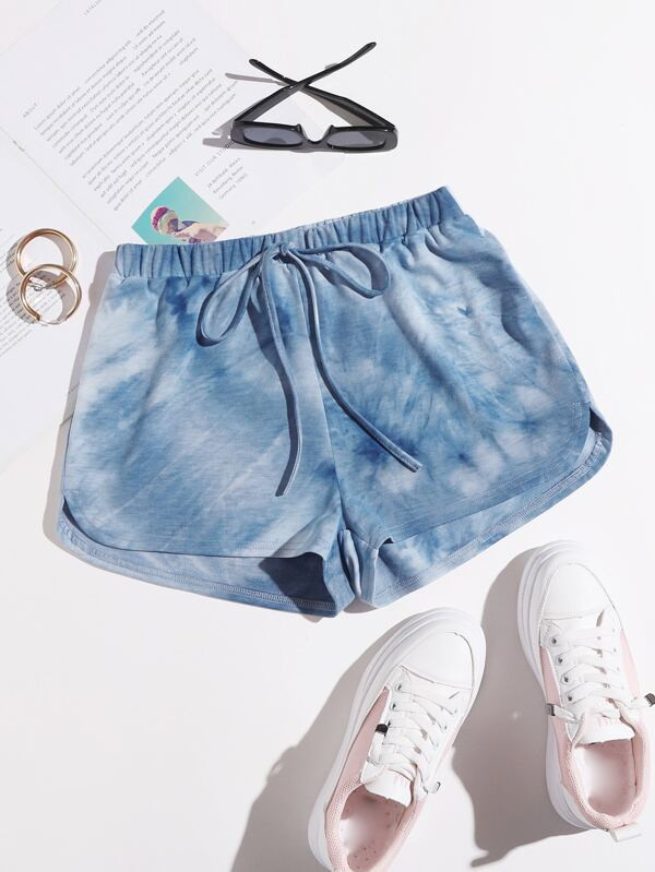 SHEIN Knot Waist Tie Dye Dolphin Shorts | SHEIN