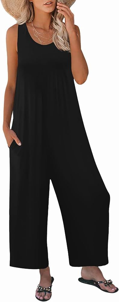 Nfsion Women's Summer Casual Loose Tank Jumpsuit Sleeveless Crewneck Long Pants Jumpsuit Romper with | Amazon (US)