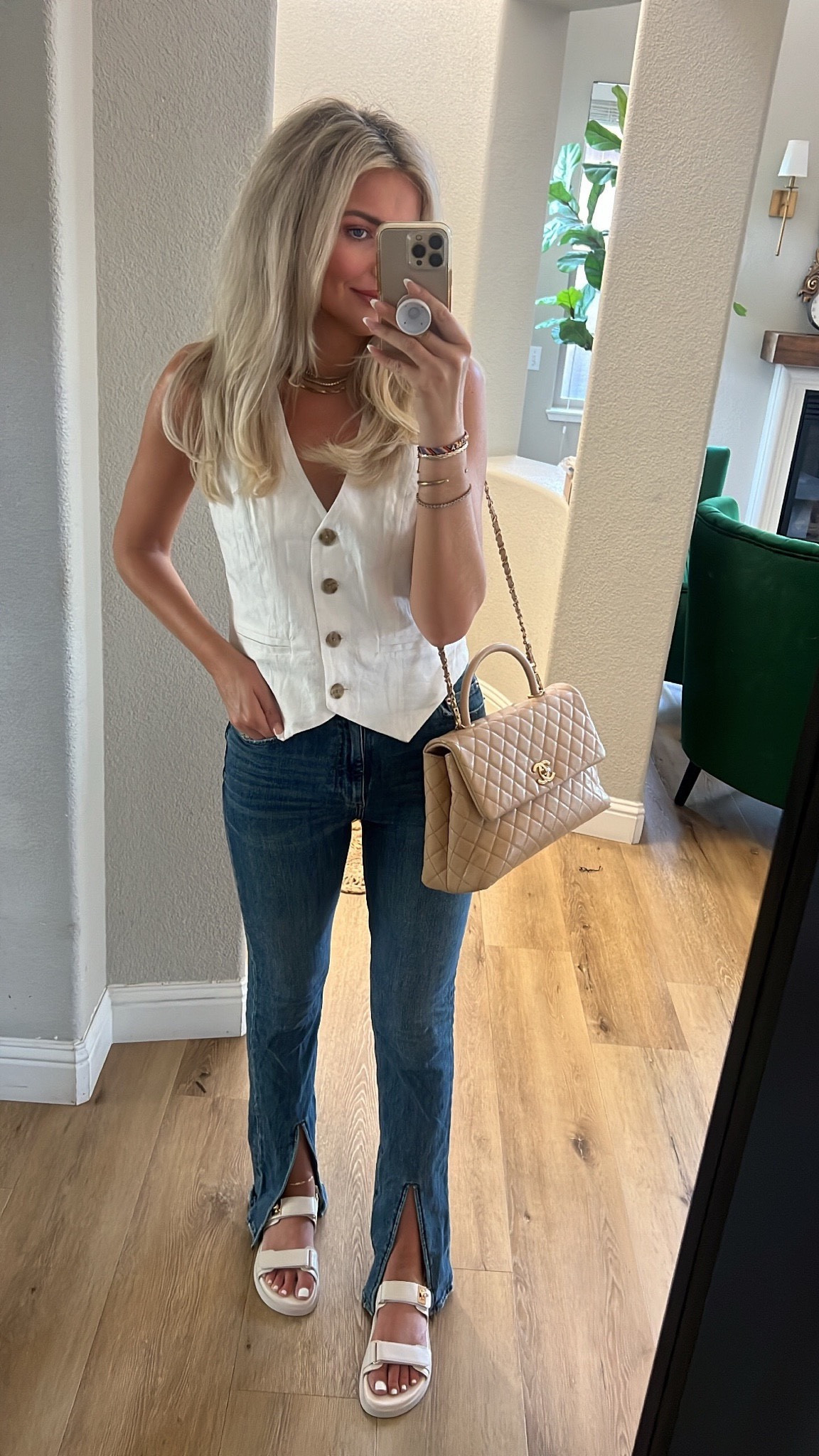 $25 trendy vest from Target! Easy way to elevate a simple look
True to size wearing a S 
Split hem jean denim true to size, wearing 27
Sandals true to size 
Work wear piece 




#LTKunder100 #LTKunder50 #LTKworkwear