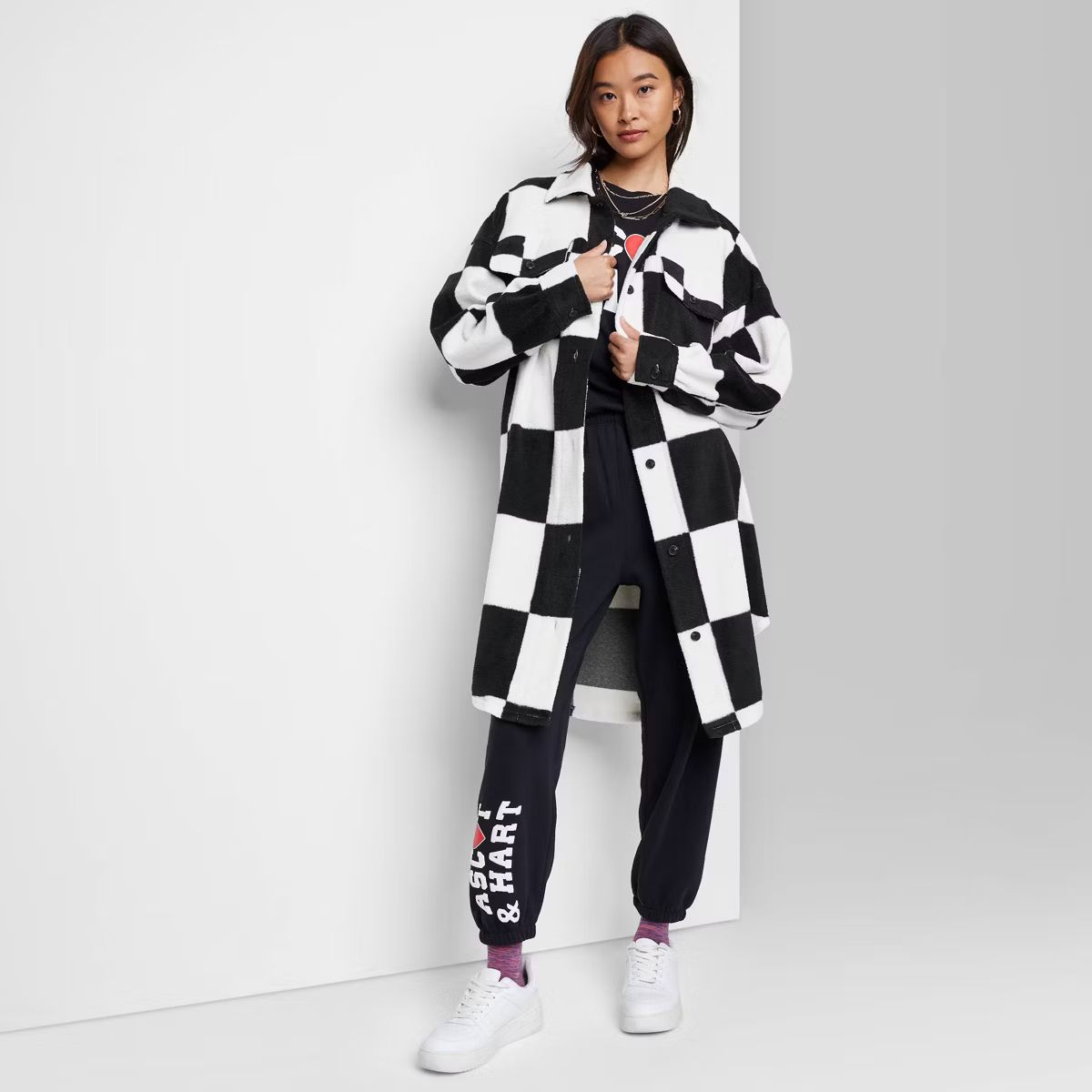 Women's Ascot + Hart Checkered Fleece Graphic Shacket -  XXS | Target