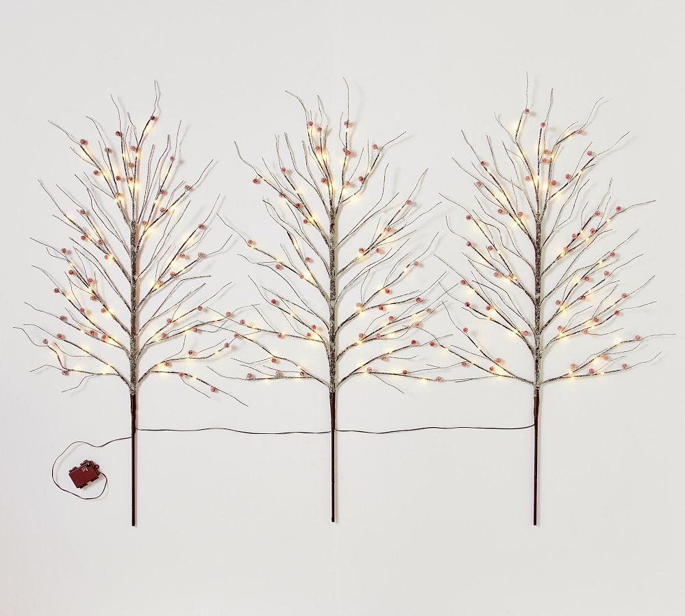 Lit Frosted Faux Berry Twig Branches - Set of 3 | Pottery Barn (US)