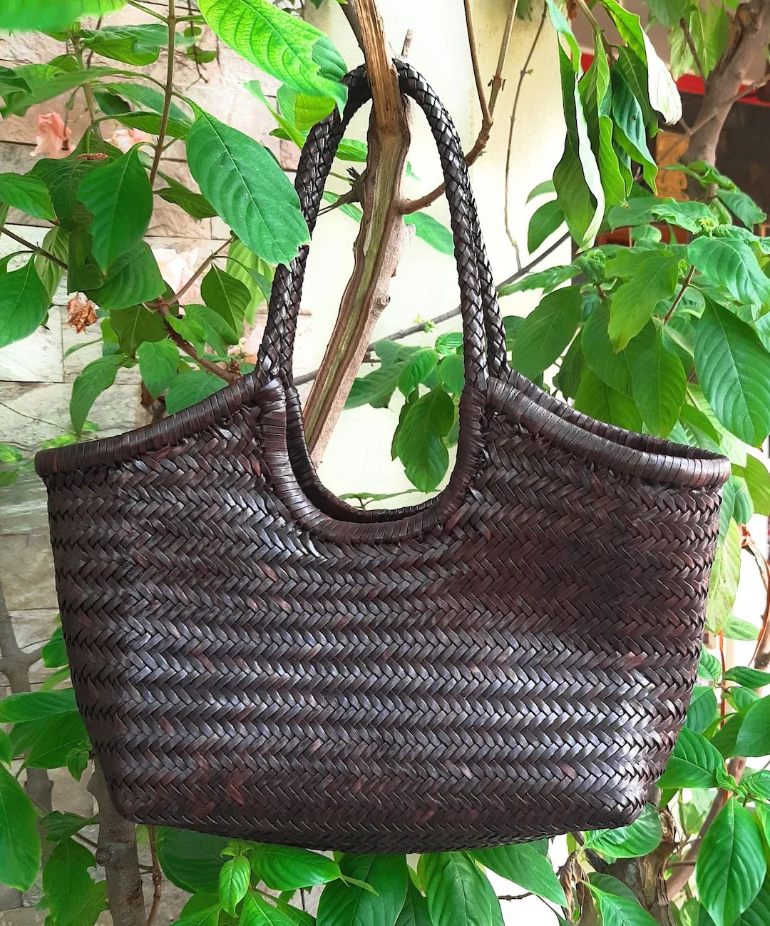ALTICA Genuine Leather Hand Woven Bamboo Style Ladies Tote Bag MONALISA - Etsy UK | Etsy (UK)