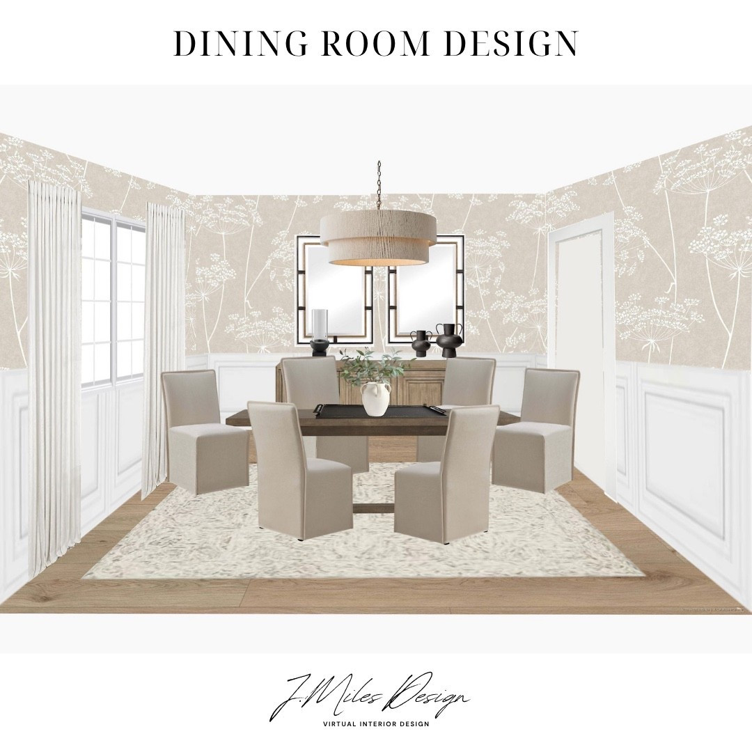 A soft and sophisticated dining moment 🤍
This virtual design blends warm neutrals, classic lines, and a touch of texture for a space that feels elevated but still inviting. Timeless meets tailored

#VirtualInteriorDesign #DiningRoomGoals #NeutralHomeStyle #ClassicMeetsModern #InteriorInspo #JMilesDesign

#LTKHome #LTKSaleAlert #LTKHome