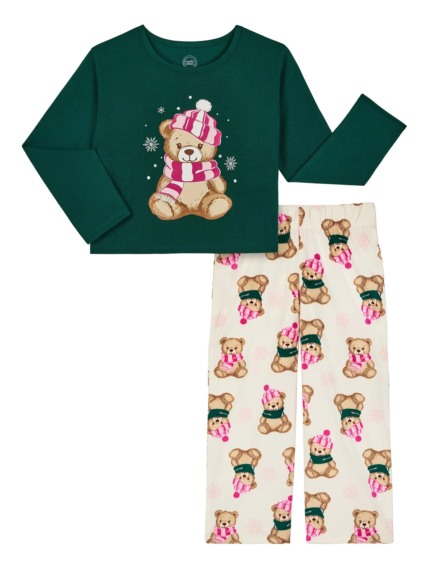 Wonder Nation Girls Long Sleeve Top and Wide Leg Pant Pajama Set, 2-Piece, Sizes 4-18 & Plus | Walmart (US)