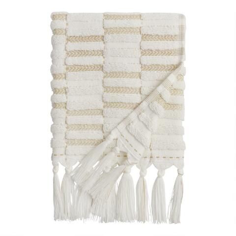 Sloan Tan And Ivory Striped Sculpted Hand Towel | World Market