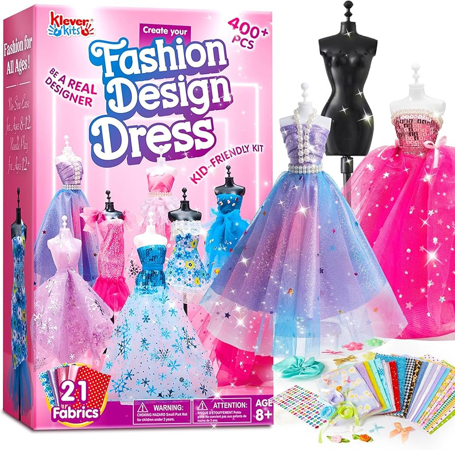 Klever Kits 400+PCS Fashion Design Crafts for Kids, Art and Crafts, DIY Sewing Kits with 3 Manneq... | Amazon (US)