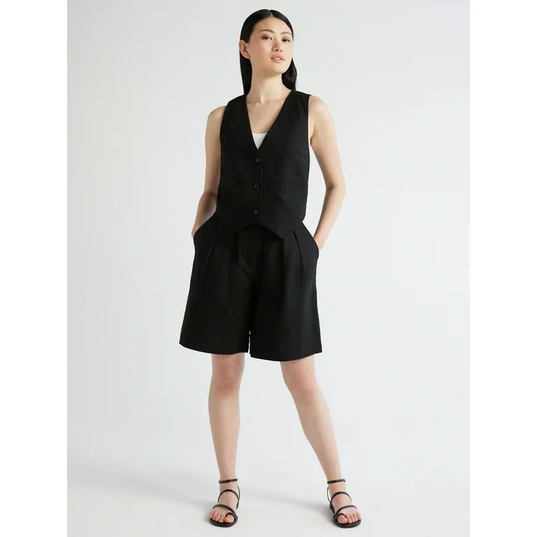 Scoop Women's Tailored Linen Vest, Sizes XS-XXL - Walmart.com | Walmart (US)