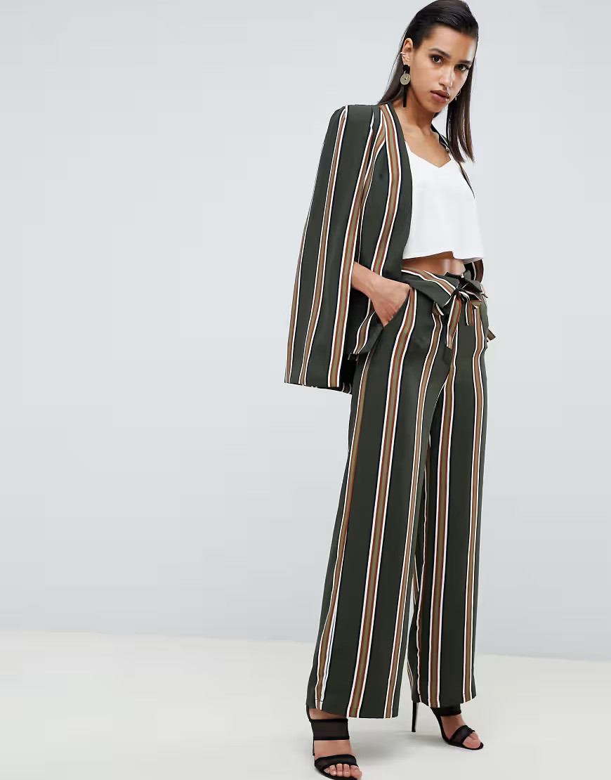 Lavish Alice fold over wide leg pants in khaki stripe print-Green | ASOS (Global)