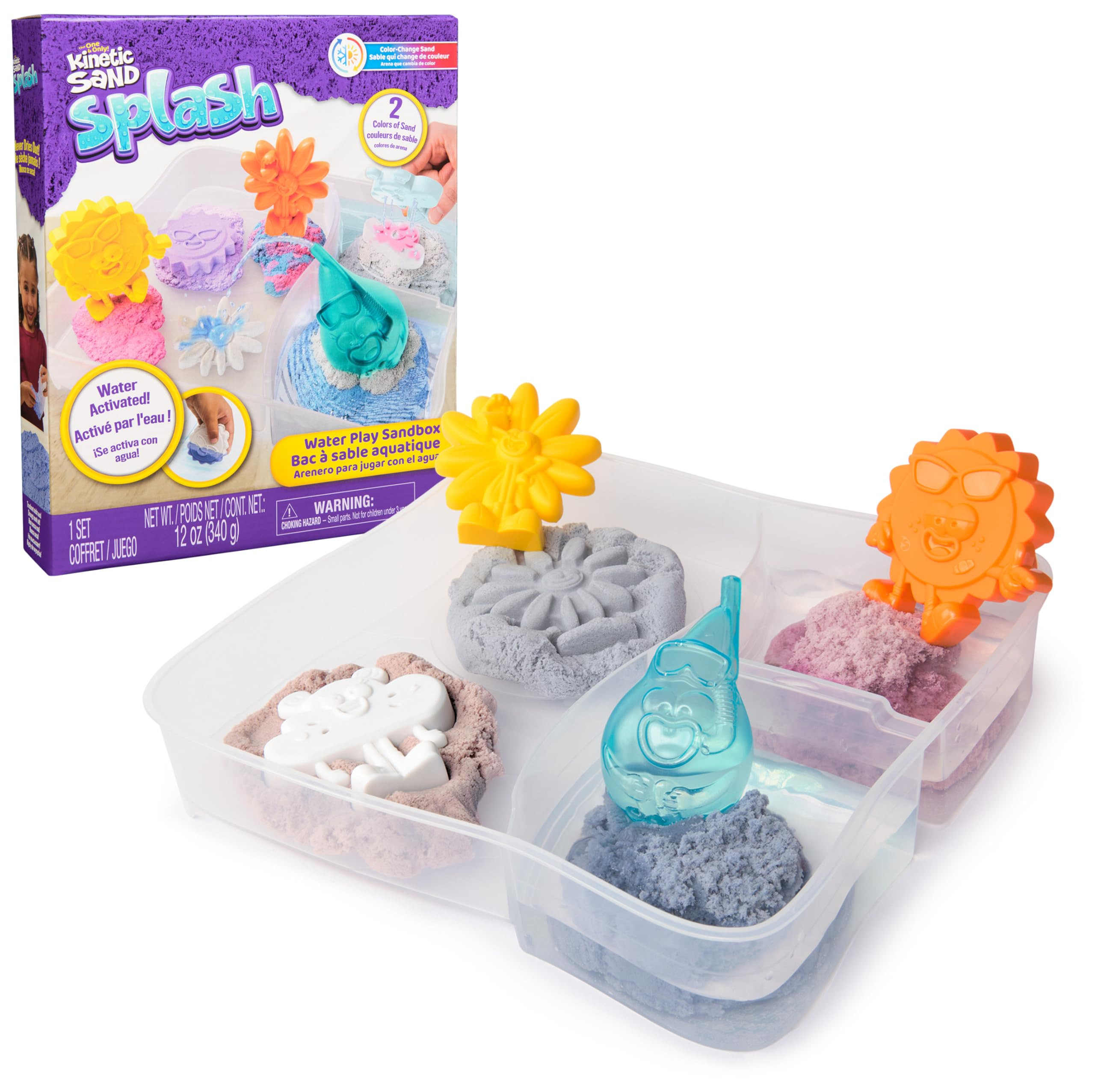 Kinetic Sand Splash, Water Play Sandbox with 12oz Color-Change Play Sand, 4 Molds & Tray (Amazon ... | Amazon (US)