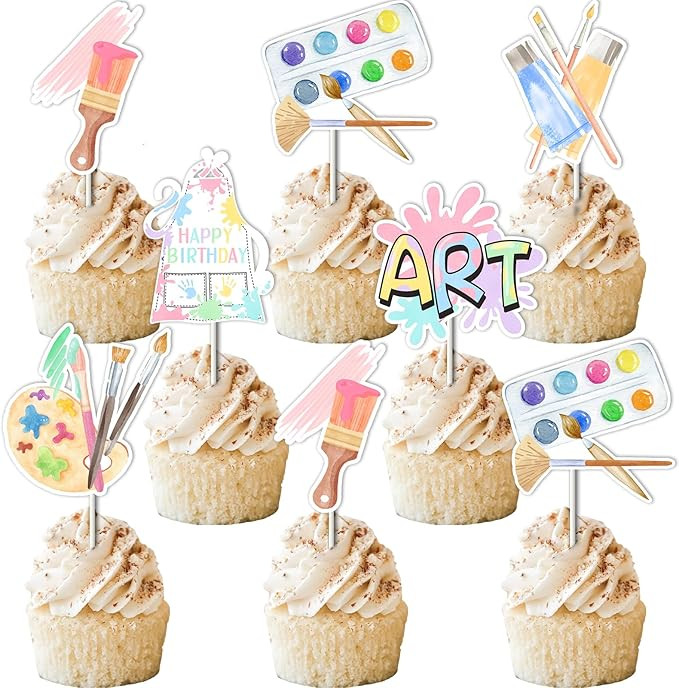 Art Birthday Party Decorations Girl - 24pcs Art Paint Party Cupcake Toppers, Pastel Rainbow Art B... | Amazon (US)