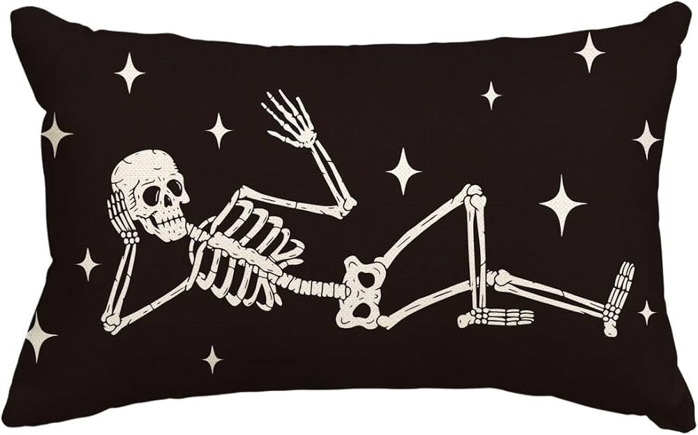 AVOIN colorlife Halloween Cool Skull Throw Pillow Cover, 12 x 20 Inch Skeleton Holiday Farmhouse ... | Amazon (US)