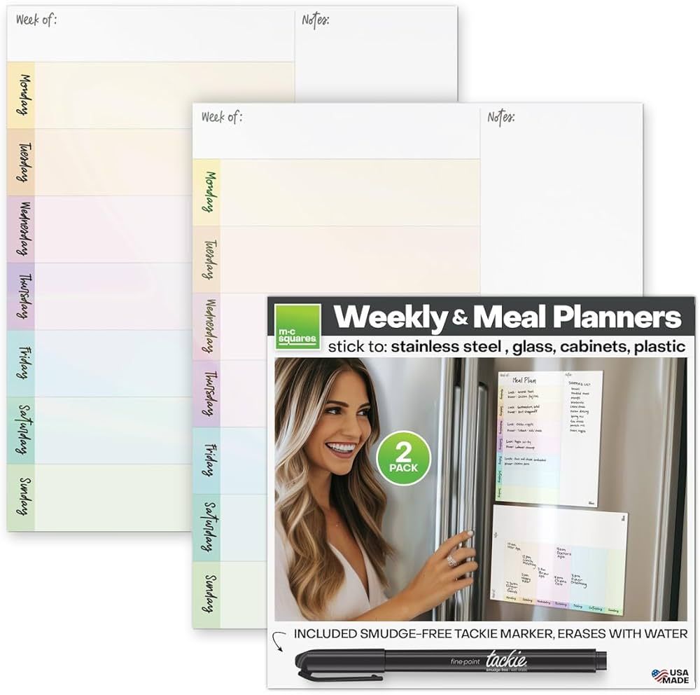 M.C. Squares Dry Erase Weekly Meal & Task Planners | Erasable White Board Cling to Stainless Stee... | Amazon (US)