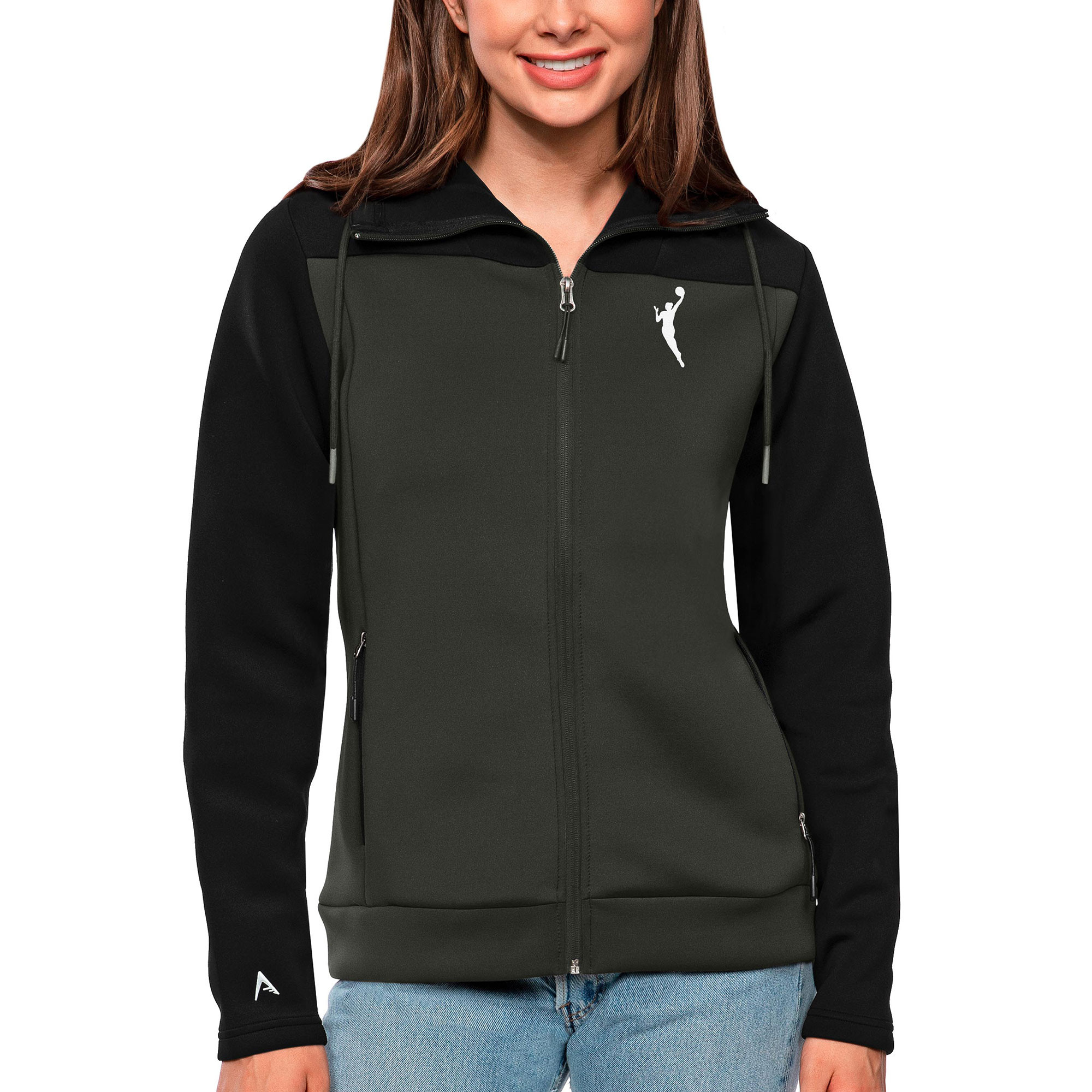 Women's Antigua Black/Gray WNBA Logowoman Protect Full-Zip Hoodie | Fanatics