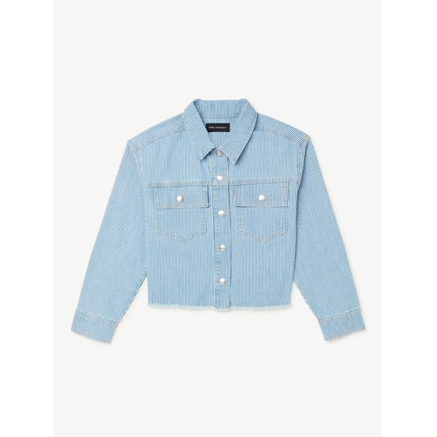 Free Assembly Girls Cut-Off Striped Denim Jacket, Sizes 4-18 | Walmart (US)