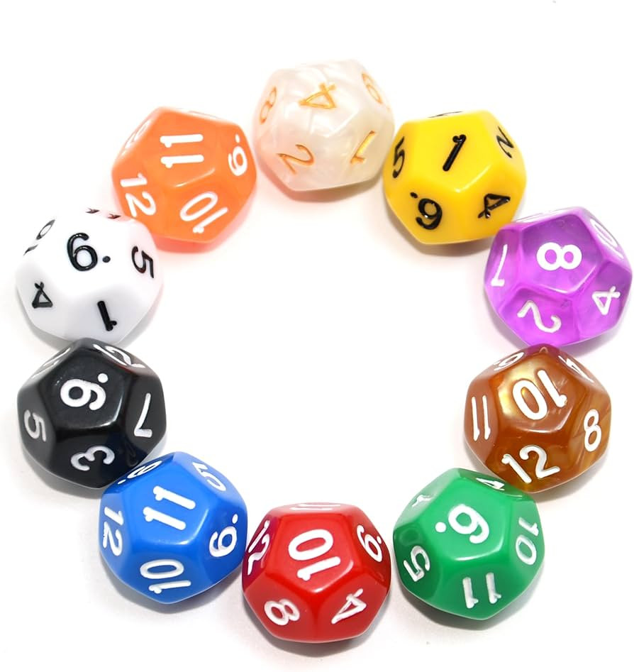 SmartDealsPro 10-Pack D4 D6 D8 D10 D12 Multi Colored Polyhedral Dice for for Dungeons and Dragons DND RPG MTG Table Games (Mix Color(Opaque&Pearl&Transparent, D12) | Amazon (US)
