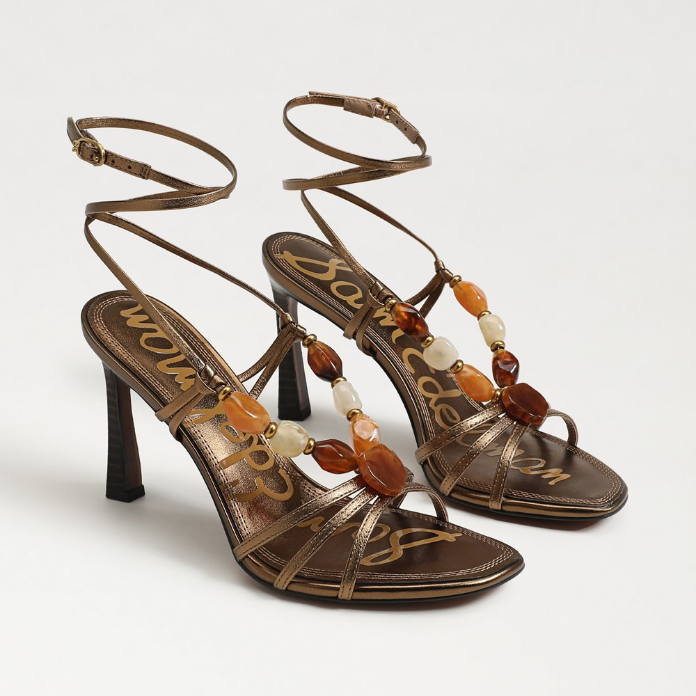 Imani Strappy Heel Sandal Deep Gold Leather | Sam Edelman