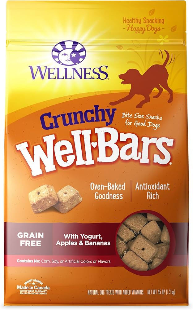 Wellness WellBars Natural Grain Free Crunchy Dog Treats, Yogurt, Apples & Banana, 45-Ounce Bag | Amazon (US)