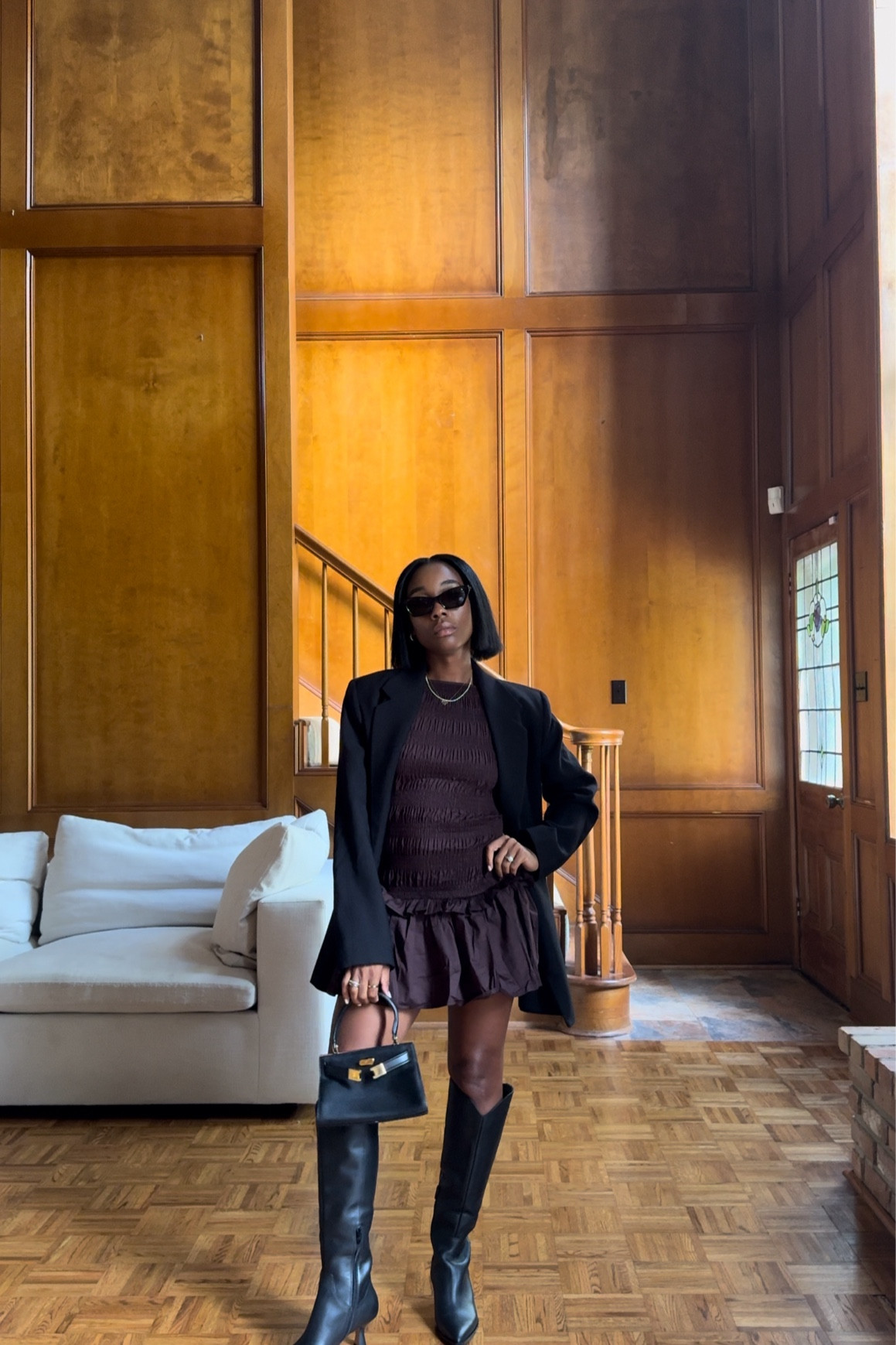 Fall outfit: Brown mini dress, black oversized blazer, black boots (on major sale, runs tts)

#LTKSaleAlert #LTKStyleTip #LTKShoeCrush