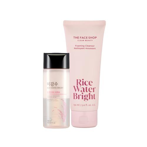 THE FACE SHOP Rice Water Bright Foaming Facial Cleanser with Lip & Eye Makeup Remover - Gentle Face Wash for Hydrating & Moisturizing - Oil-Free Remover for Waterproof Mascara & Liquid Eyeliner | Amazon (US)