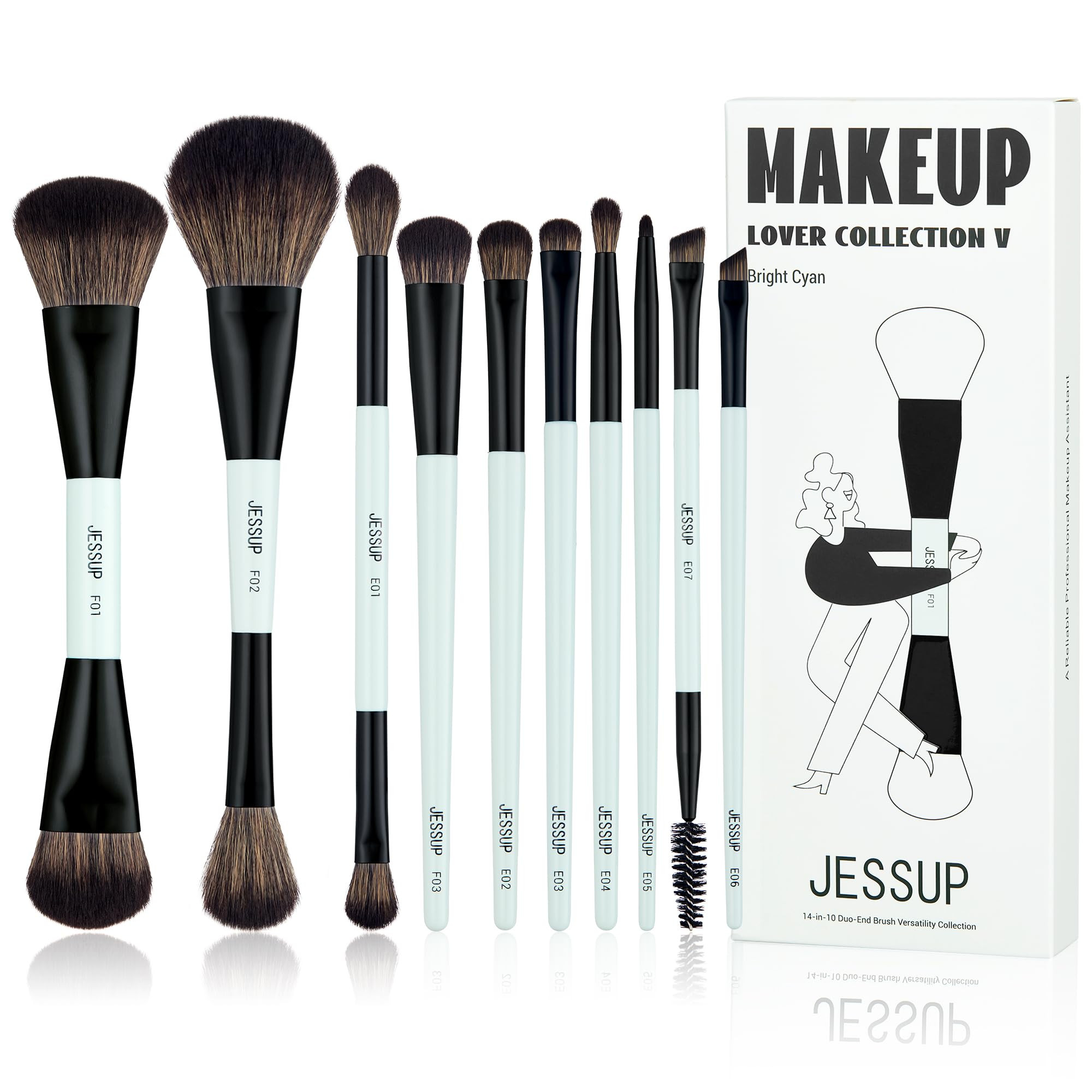 Jessup Makeup Brushes Set 10pcs, Double Sided Foundation Contour Blush Highlight Blending Eyebrow... | Amazon (US)