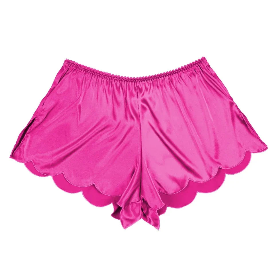 Scalloped Embroidered Satin Shorts - Magenta | Mentionables