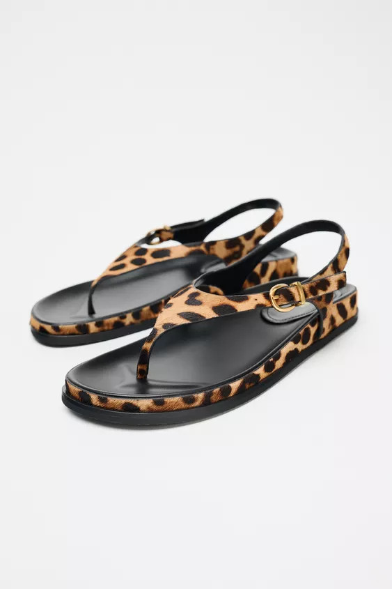 LEOPARD PRINT LEATHER SANDALS | Zara UK