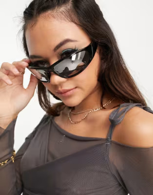 ASOS DESIGN visor wrap sunglasses in black with mirror lens | ASOS (Global)