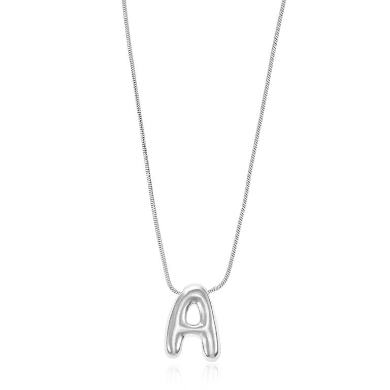 No Boundaries Silvertone Initial Bubble Letter Necklace, 1 Piece, Letter A | Walmart (US)