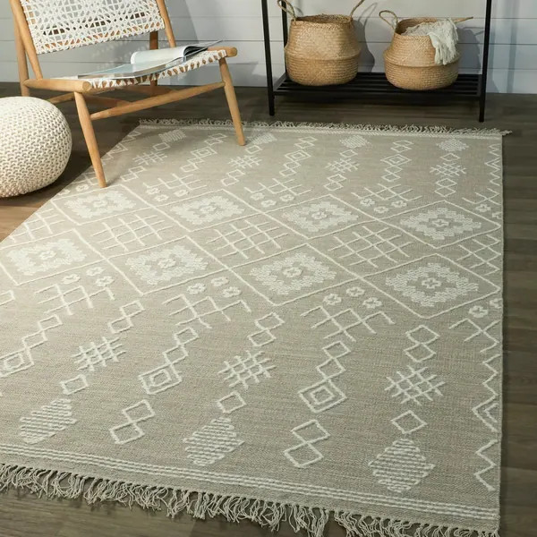 Papilio Nikola Geometric Cotton Flatweave Area Rug - 7'10" x 9'7" - Taupe | Bed Bath & Beyond