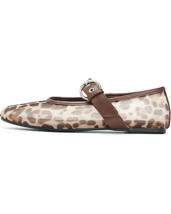 Leopard Flats for Women Mesh Flats Ballet Flats Mary Jane Flats Women's Dress Shoes Ballet Shoes | Amazon (US)