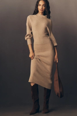 By Anthropologie Long-Sleeve Slim Sweater Midi Dress | Anthropologie (US)