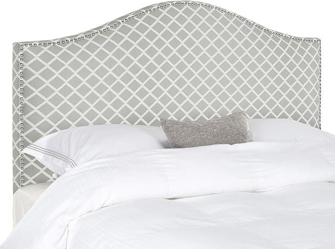 Safavieh Connie Grey/ White Camelback Upholstered Headboard - Silver Nailhead (King) | Amazon (US)