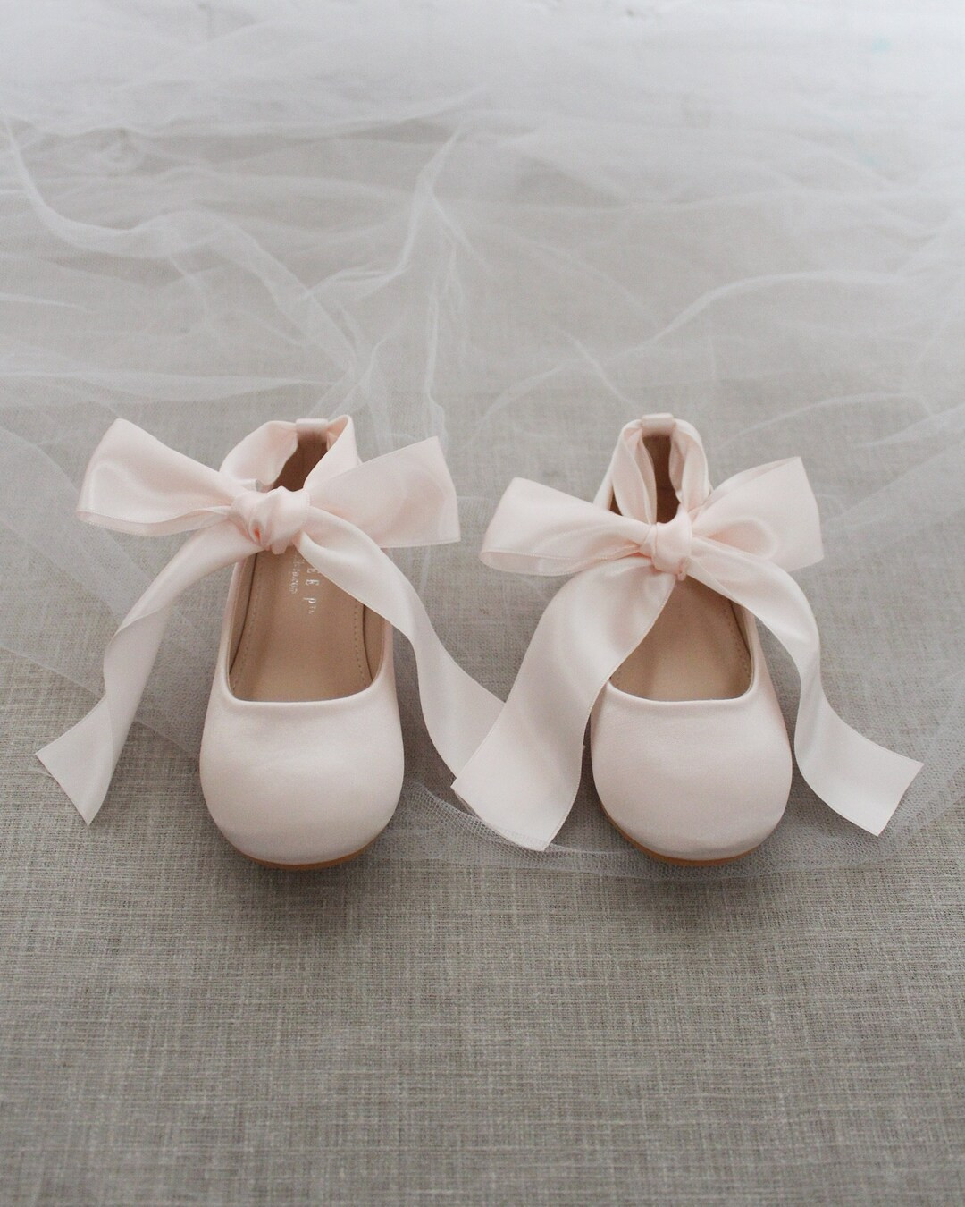 Kids Shoes Dusty Pink Satin Flats With Satin Ankle Tie - Etsy | Etsy (US)
