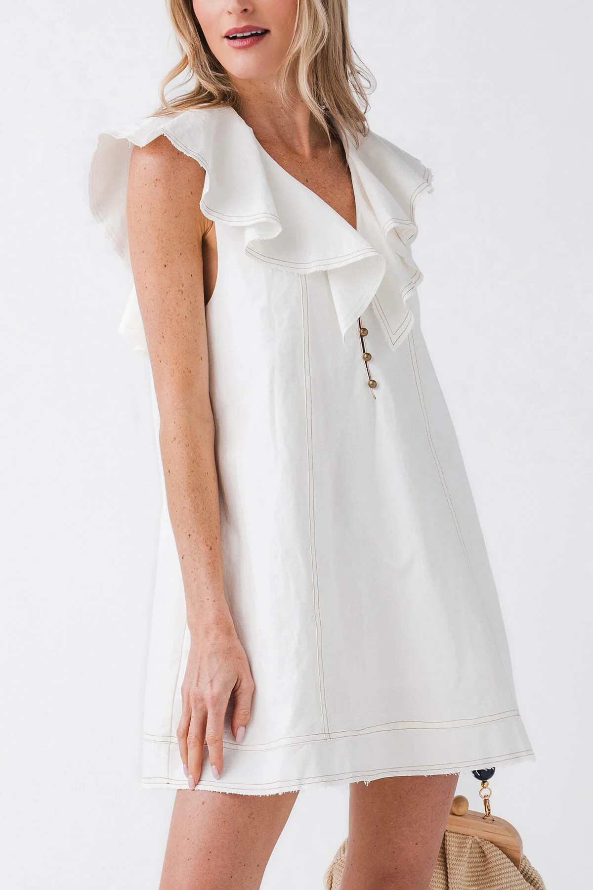 Miou Muse V Neck Ruffle Mini Dress | Social Threads