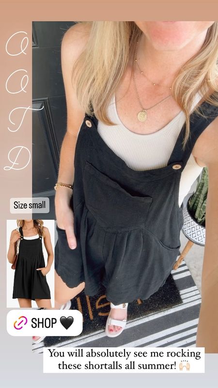 Shortalls 🖤 perfectly cute & casual

Adjustable straps
Linen blend overall romper
Pockets
True to size (small) 

Overalls
Onesie 

